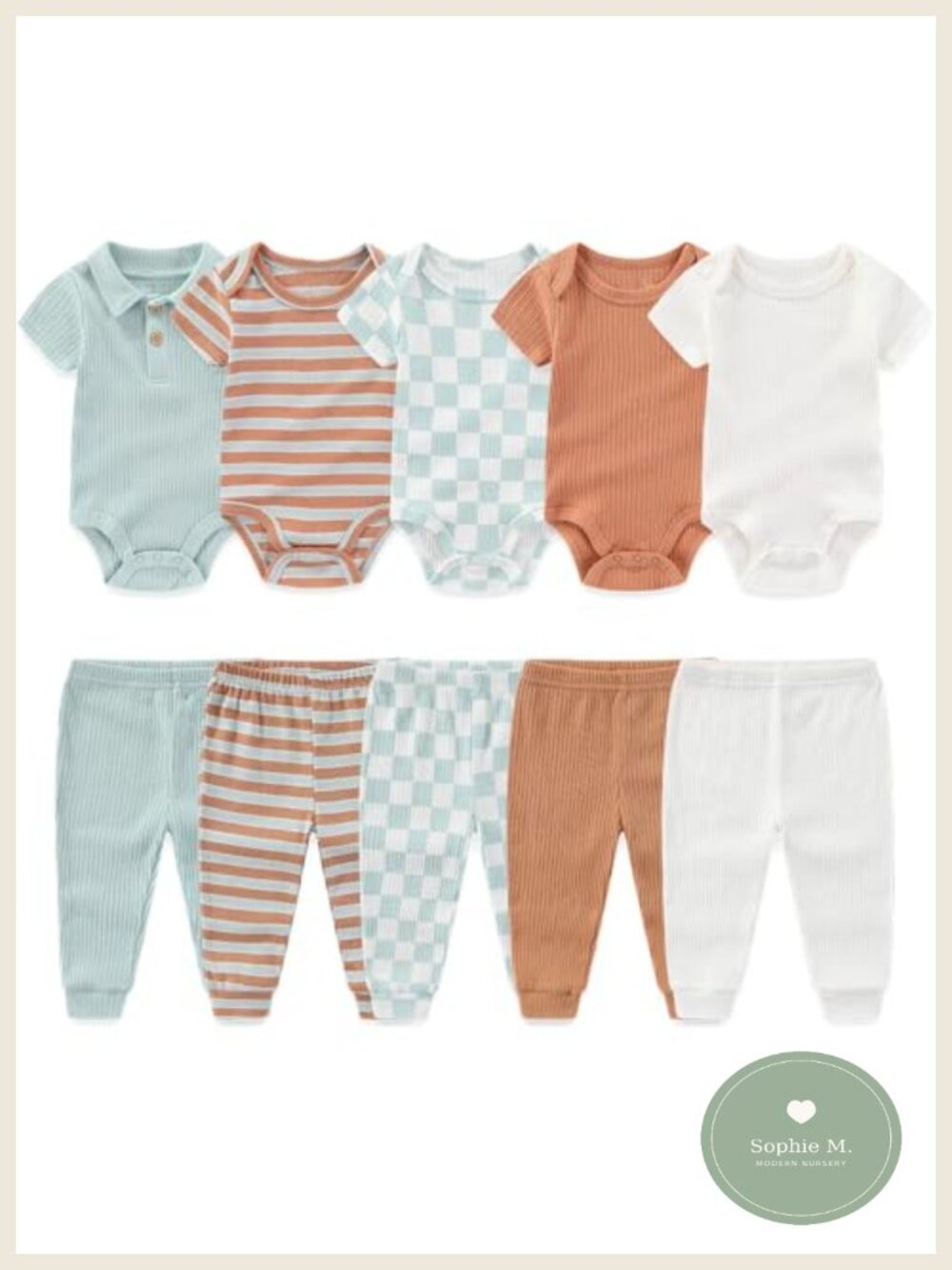 Newborn 10-Piece Layette Set Bodysuits & Pants Soft Cotton Unisex Baby Gift